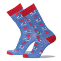Blue flat knit crew socks with anti-bullying message