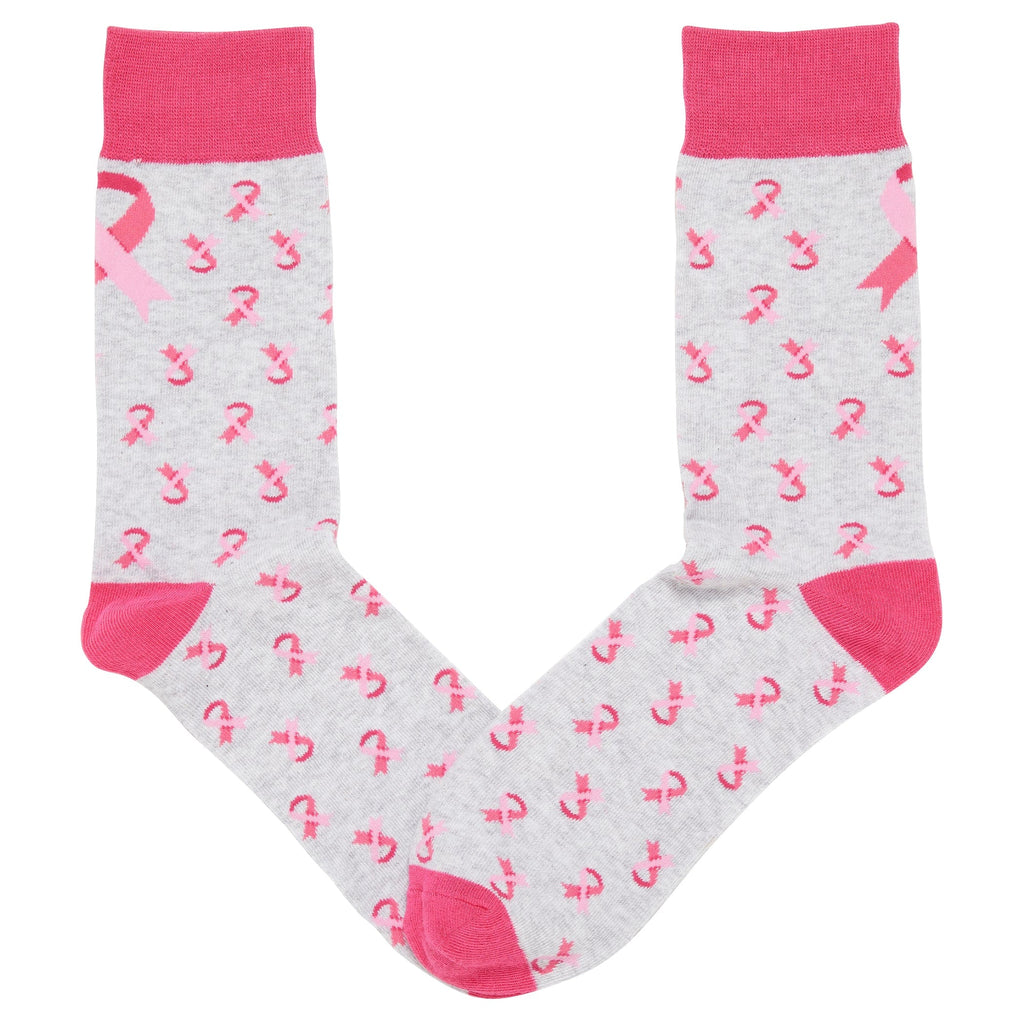 Breast Cancer Awareness Ribbon Logo Crew Sock Grey