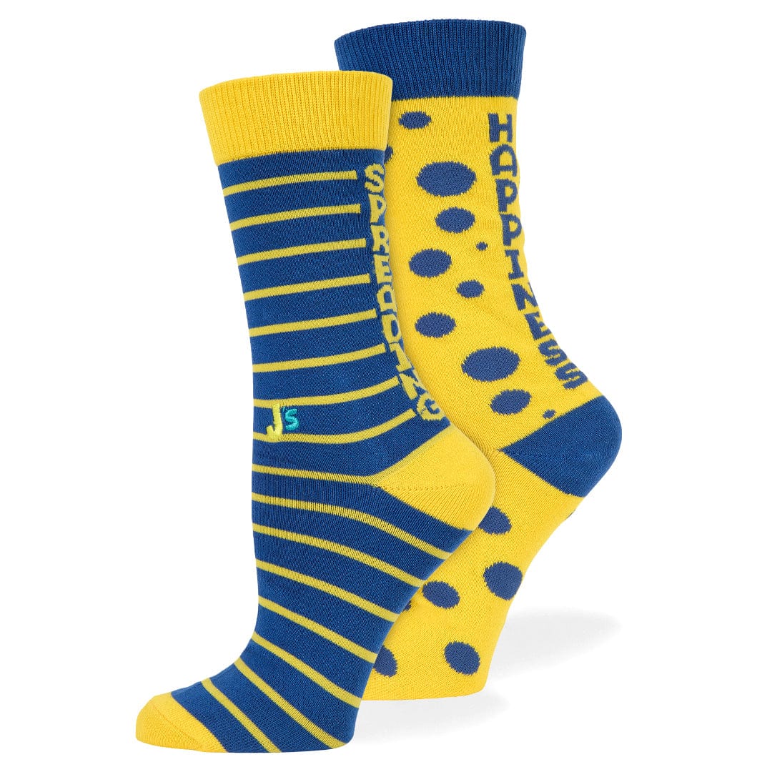 Mismatched Spreading Happiness Crew Socks Blue / Medium