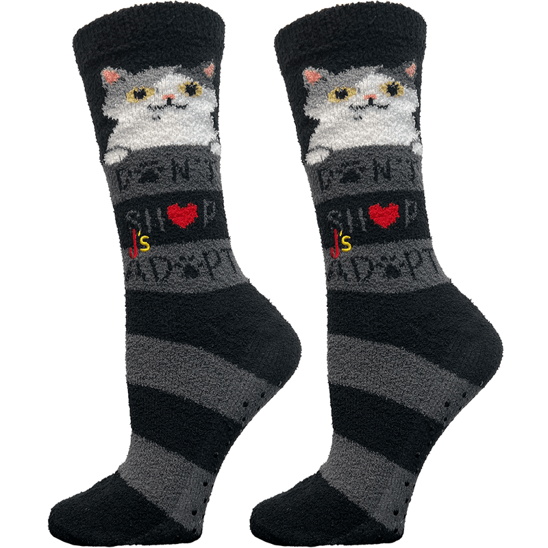 Soft fuzzy socks with cat rescue theme