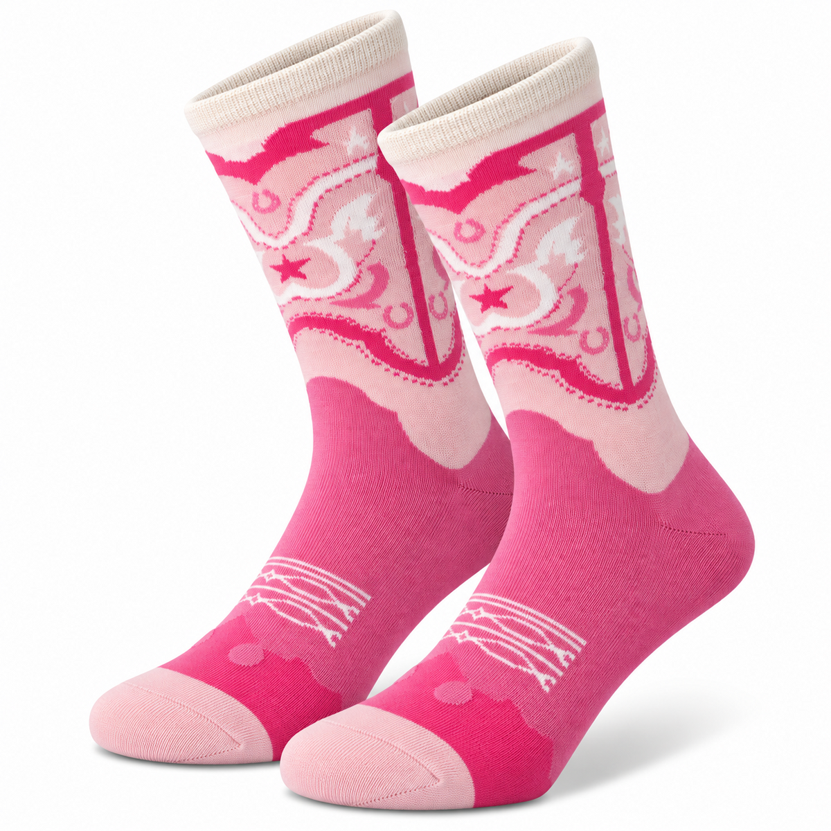 Pink Cowboy Boot Crew Socks