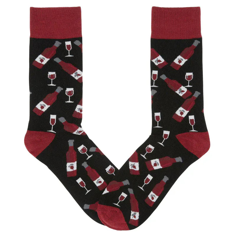 Red Wine Crew Socks Black John's Crazy Socks