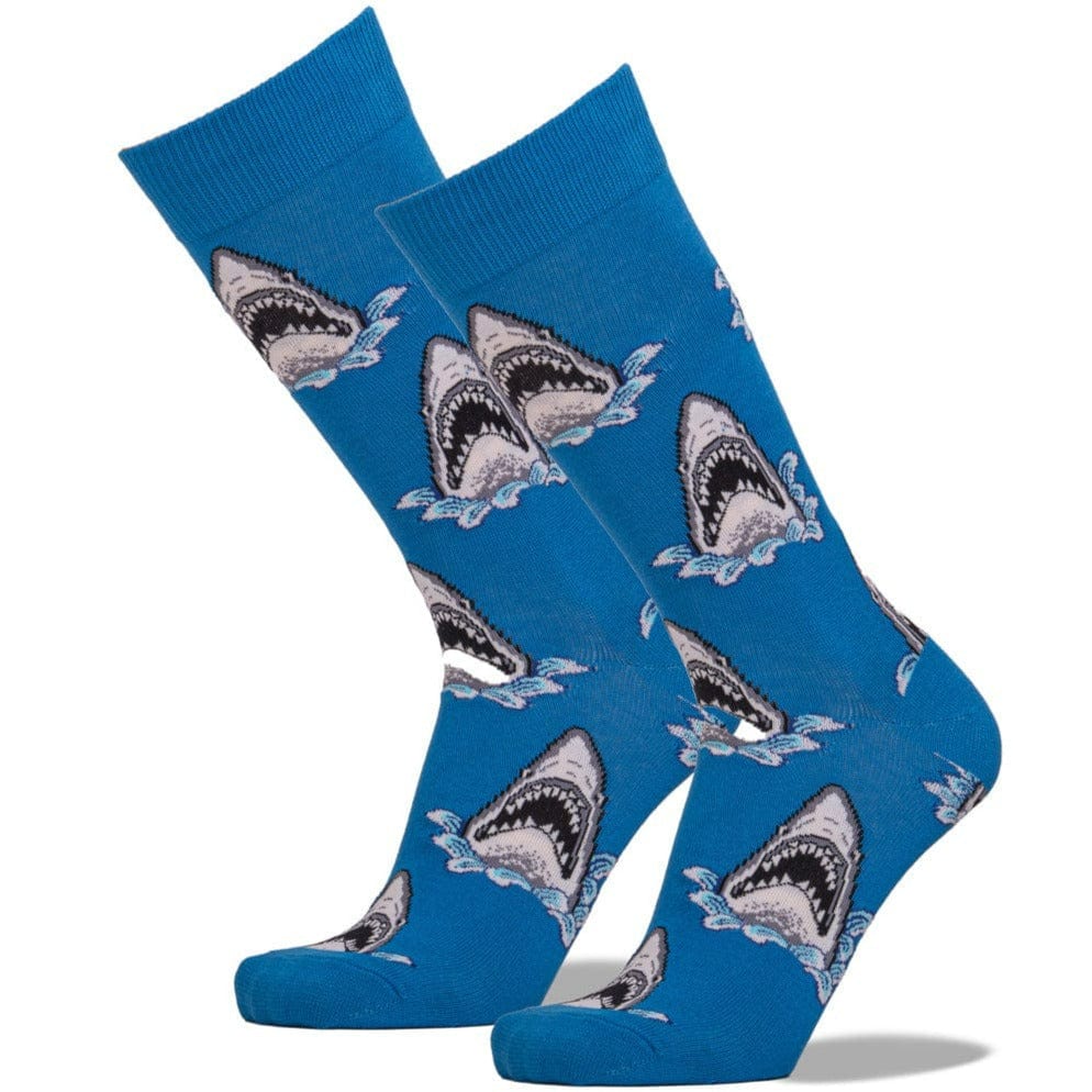 Shark Attack Men's King Size Crew Sock Blue / King Shoe Size 12-15