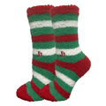 Soft fuzzy socks with a holiday theme