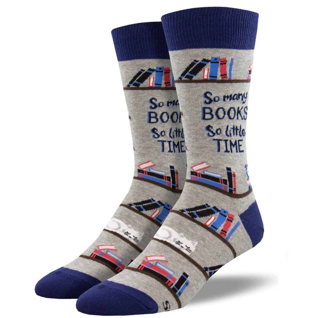 Time For A Good Book Men's Crew Socks Grey Heather