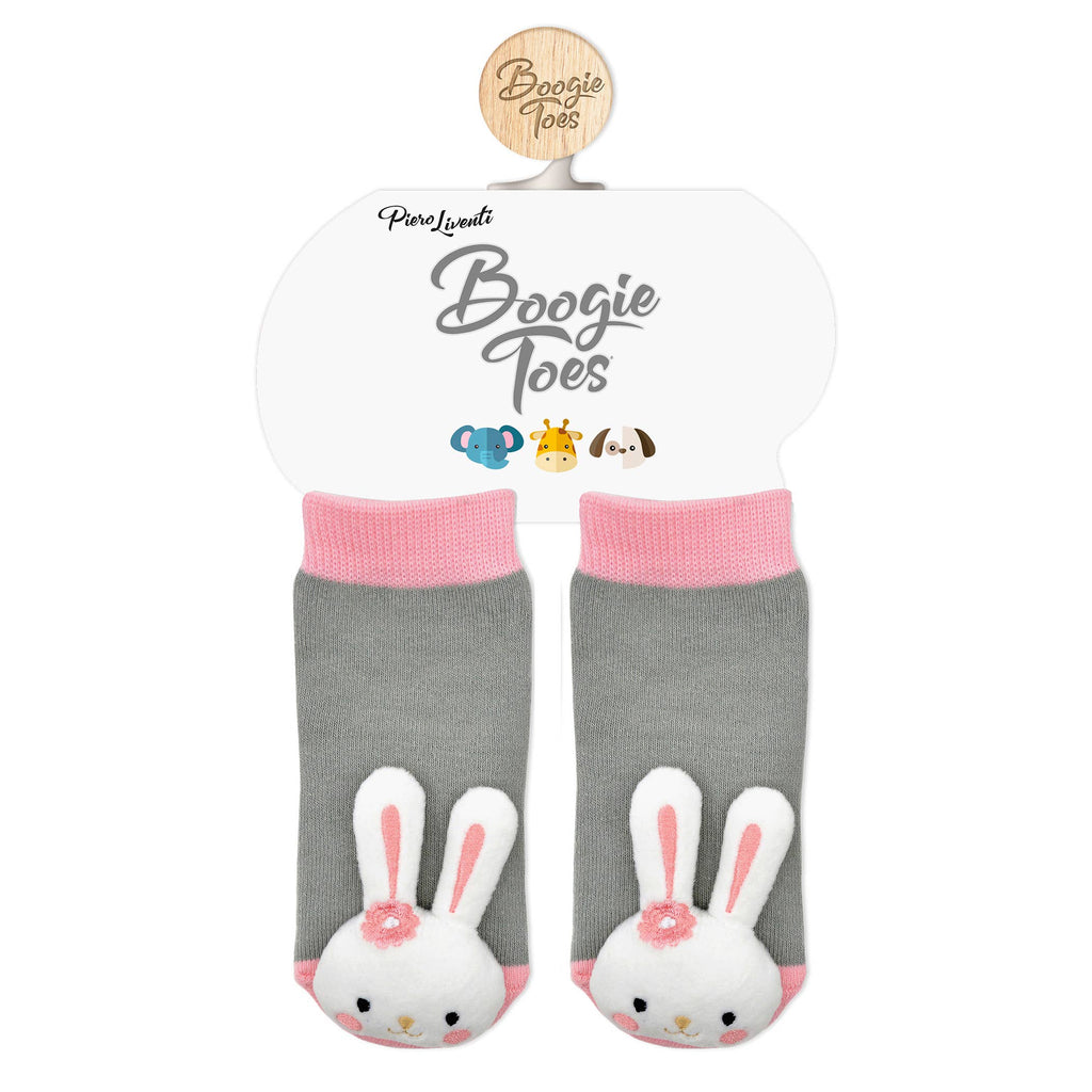 Pink Bunny Boogie Toes - Baby Rattle Socks 0 - 1 Y Boogie Toes