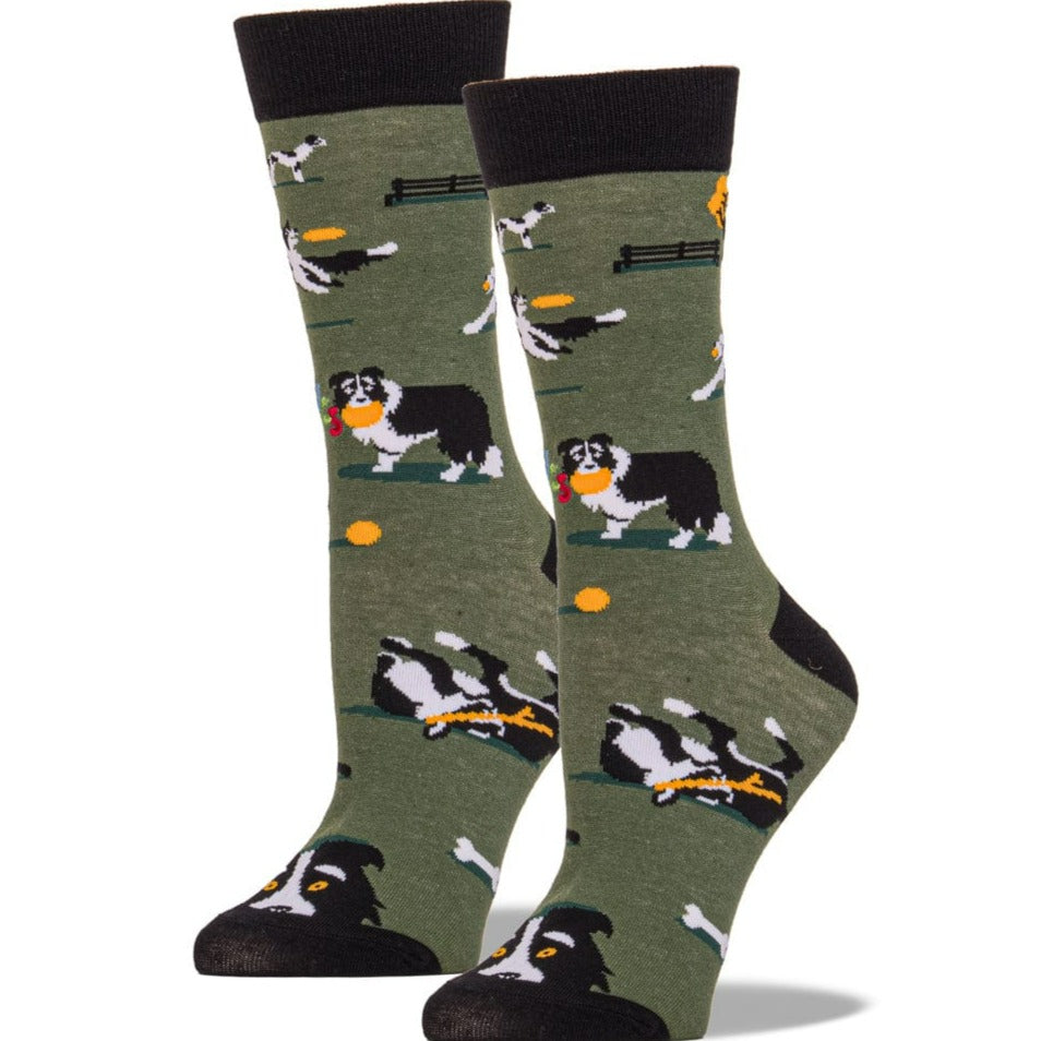 Playful Pups Crew Sock Women's / Green / Black