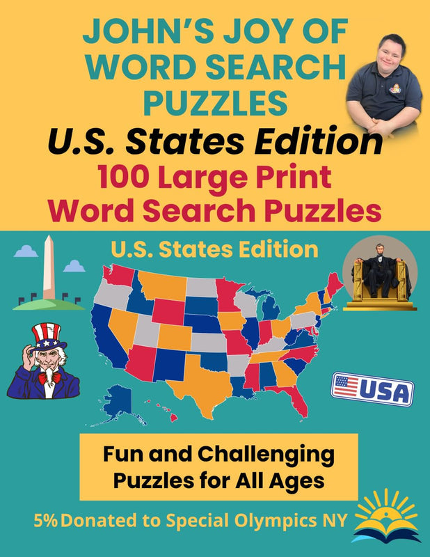 John's Joy of Word Search Puzzles: US States Edition 100 Large Print Word Search Puzzles